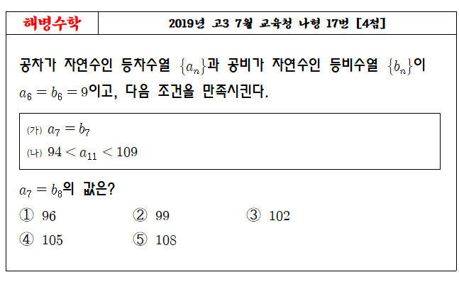 2019년 고3 7월 교육청 나형 17번