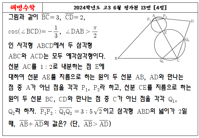 2024학년도 고3 6월 평가원 13번