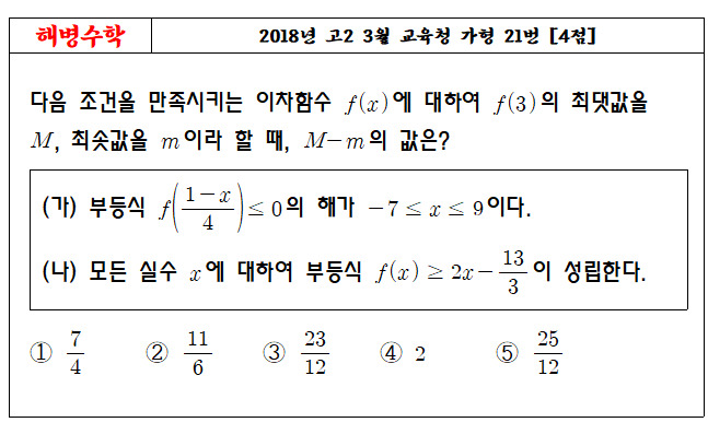 2018년 고2 3월 교육청 가형 21번