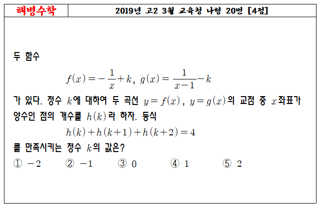 2019년 고2 3월 교육청 나형 20번