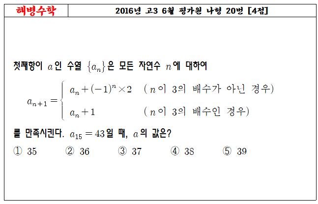 2016년 고3 6월 평가원 나형 20번