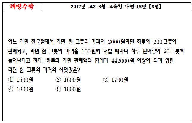 2017년 고2 3월 교육청 나형 13번
